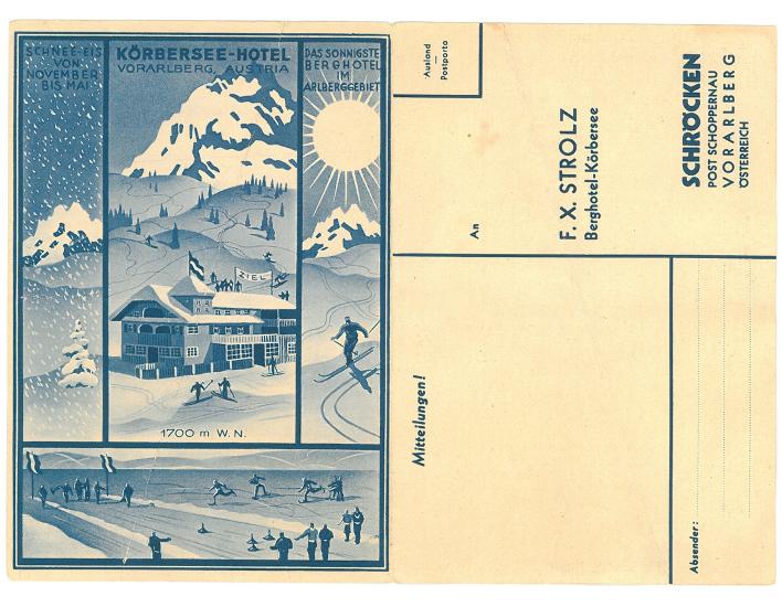 Alte Postkarte vom Berghotel Körbersee illustriert